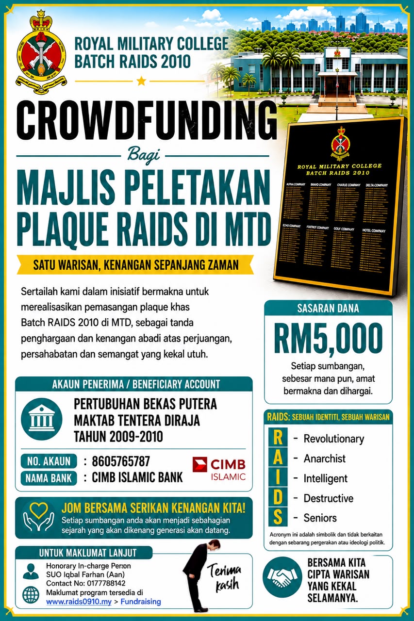 CROWDFUNDING BAGI MAJLIS PELETAKAN PLAQUE RAIDS DI MTD PADA OKTOBER 2026